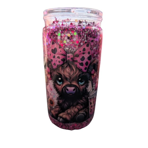 PINK COWS SNOWGLOBE TUMBLER