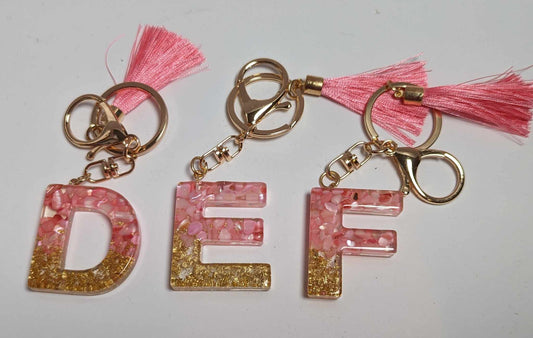 RESIN KEYRING PINK AND GOLD