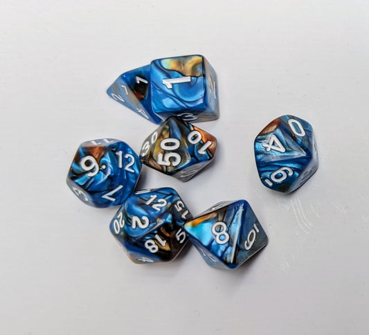 Blue and orange DND dice