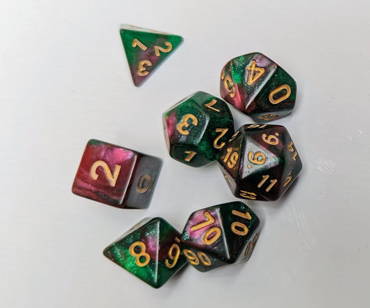 Green and Red DND dice