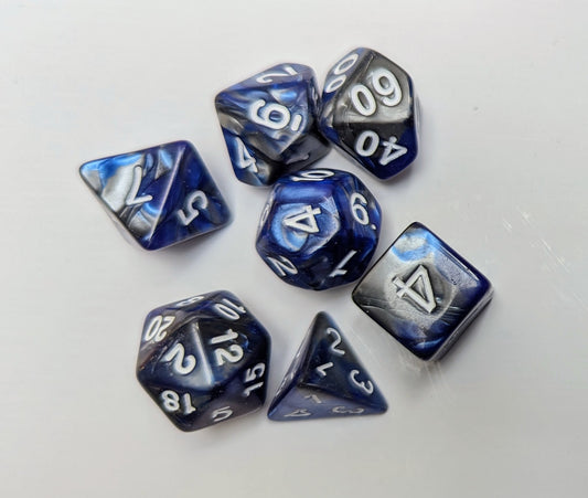 Blue and black DND dice