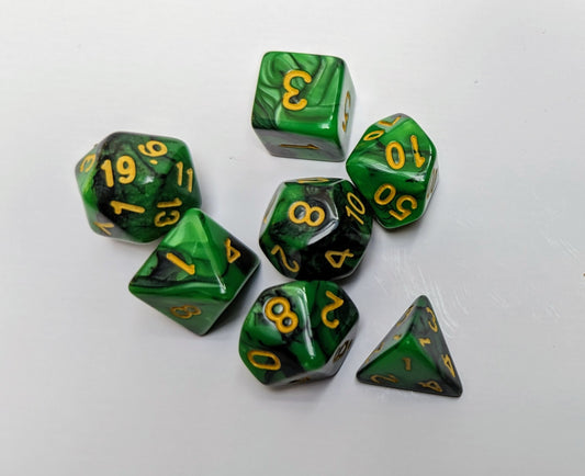 Green and Black DND dice