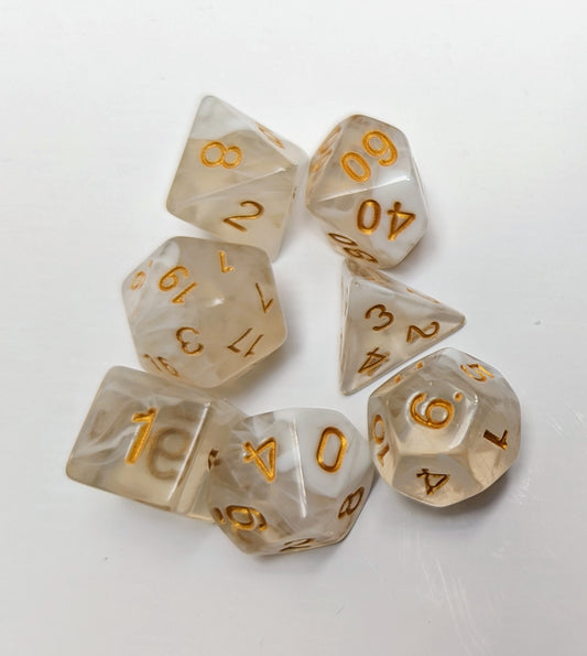 White and clear DND dice