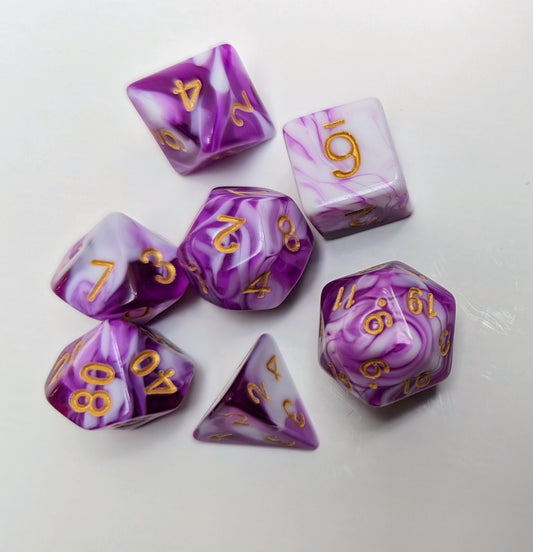 Purple and white DND dice