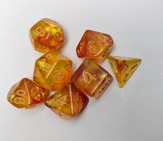 Yellow and orange DND dice