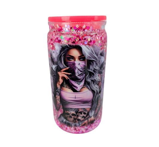 MASKED GIRL SNOWGLOBE TUMBLER